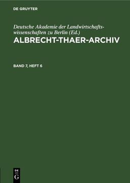 portada Albrecht-Thaer-Archiv. Band 7, Heft 6 (in German)