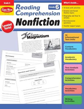 portada Evan-Moor Reading Comprehension: Nonfiction, Grade 6 - Homeschooling and Classroom Resource Workbook, Biographies, Science, Social Studies, Geography, Leveled, Vocabulary, Text Structure Analysis (en Inglés)