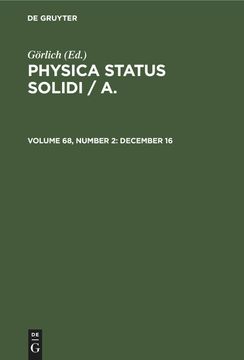 portada Physica Status Solidi / a. , Volume 68, Number 2, December 16 (en Inglés)