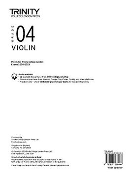 portada Trinity College London Violin Exam Pieces 2020-2023: Grade 4 (Part Only) (en Inglés)