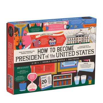 portada Galison how to Become President of the United States Double-Sided Puzzle, 500 Pieces, 24” x 18” – Jigsaw Puzzle Featuring an Illustration by Caitlin Keegan – Thick Pieces, Challenging Family Activity