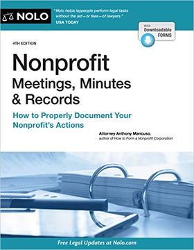 portada Nonprofit Meetings, Minutes & Records: How to Properly Document Your Nonprofit'S Actions (en Inglés)
