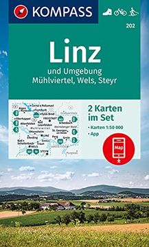portada Kompass Wanderkarten-Set 202 Linz und Umgebung, Mühlviertel, Wels, Steyr (2 Karten) 1: 50. 000