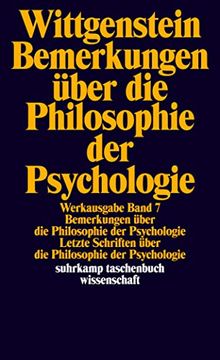 portada Werkausgabe, Band 7: Bemerkungen Über die Philosophie der Psychologie. Letzte Schriften Über die Philosophie der Psychologie (en Alemán)