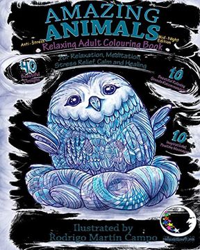 portada Anti-Stress Relaxing Adult Colouring Book Mid-Night Edition: Amazing Animals - for Relaxation, Meditation, Stress Relief, Calm and Healing 
