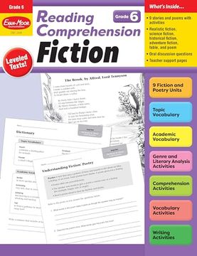 portada Evan-Moor Reading Comprehension: Fiction Grade 6, Homeschooling and Classroom Resource Workbook, Realistic Fiction, Historical Fiction, Poetry, Mystery, Fairy Tale, Leveled, Close Reading, Science 