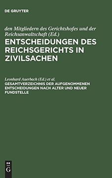 portada Gesamtverzeichnis der Aufgenommenen Entscheidungen Nach Alter und Neuer Fundstelle (en Alemán)