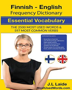 portada Finnish English Frequency Dictionary - Essential Vocabulary: 2500 Most Used Words & 597 Most Common Verbs: Volume 1 (en Inglés)