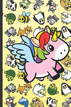 portada Coloring Book With Positive Affirmations and Stress Relief: Magic Unicorn Cartoon on Cover With Zebras Whales Dogs Frogs Cows Sloths Penguins Raccoons Sheep Goats and Turtles on Yellow Background. 