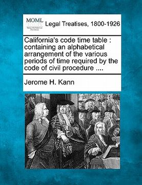 portada california's code time table: containing an alphabetical arrangement of the various periods of time required by the code of civil procedure .... (in English)