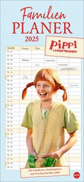 portada Pippi Langstrumpf Familienplaner 2025: Terminkalender 2025 mit Fotos aus den Kult-Filmen. Familienkalender mit 5 Spalten. Familien-Wandkalender mit Schulferien und Stundenplänen.