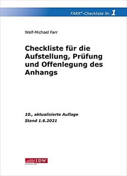 portada Farr, Checkliste 1 (Aufstellung, Prüfung und Offenlegung des Anhangs) - Unter Berücksichtigung der Neuen Pflichtangaben Nach dem Bilanzrichtlinie-Umsetzungsgesetz - Stand Xxxx (in German)