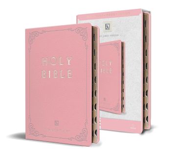 portada KJV Holy Bible, Giant Print Thinline Large Format, Pink Premium Imitation Leathe R with Ribbon Marker, Red Letter, and Thumb Index (en Inglés)