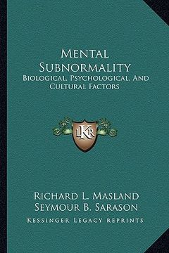 portada mental subnormality: biological, psychological, and cultural factors (en Inglés)