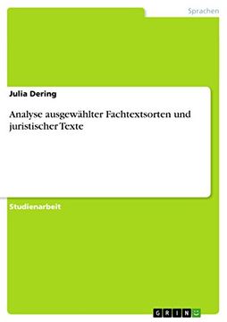 portada Analyse Ausgewhlter Fachtextsorten und Juristischer Texte (en Alemán)