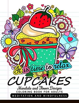 portada Cupcakes Coloring Book for Adults: Mandala and Flower Design With cup Cake