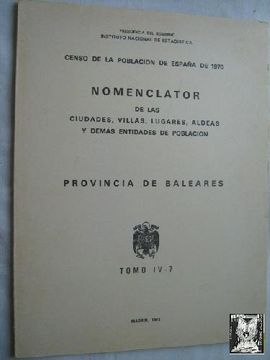 portada Censo de la Población de España de 1970. Provincia de Baleares. Nomenclator