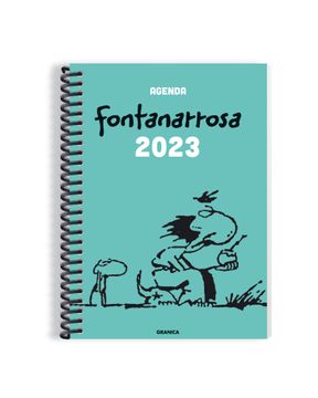 portada Agenda Fontanarrosa 2023 Anillada (Verde) - Semana a la Vista. Dos Páginas con Stickers + Sobre Portapapeles