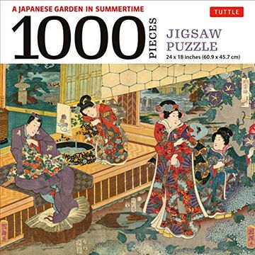 portada A Japanese Garden in Summertime Jigsaw Puzzle - 1,000 Pieces: A Scene From the Tale of Genji, Woodblock Print (Finished Size 24 in x 18 in)