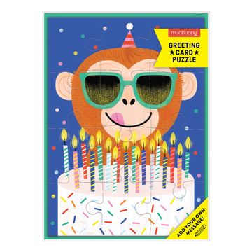 portada Mudpuppy Monkey Cake Greeting Card Puzzle, 12 Pieces – a Birthday Greeting Card and Jigsaw Puzzle Combined – Includes Color-Coordinated Envelope and Sticker Seal, Multicolor