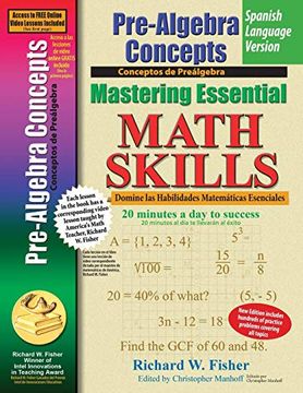 portada Pre-Algebra Concepts, Mastering Essential Math Skills Spanish Language Version: 20 Minutes a day to Success
