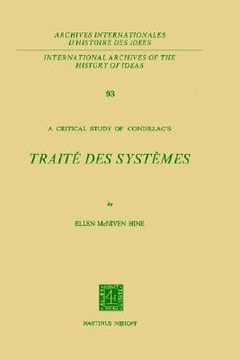portada a critical study of condillac s: traite des systemes (en Inglés)