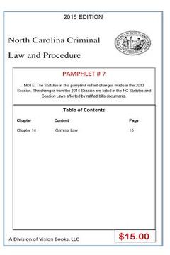 portada North Carolina Criminal Law and Procedure-Pamphlet # 7 (en Inglés)