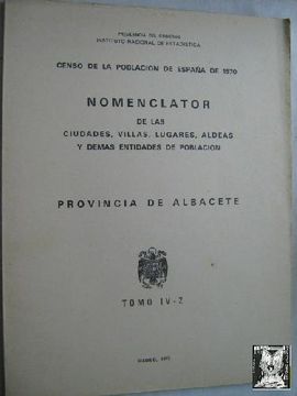 portada Censo de la Población de España de 1970. Provincia de Albacete. Nomenclator