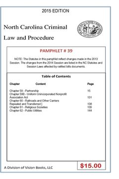 portada North Carolina Criminal Law and Procedure-Pamphlet 39 (en Inglés)