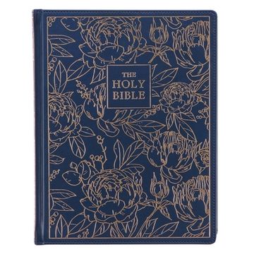 portada KJV Holy Bible, Large Print Note-Taking Bible, Faux Leather Hardcover - King James Version, Navy W/Gold Floral (en Inglés)
