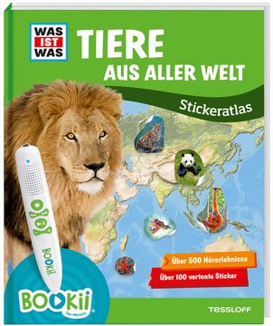 portada Bookiiâ® was ist was Stickeratlas Tiere aus Aller Welt: Über 500 Hörerlebnisse. Über 100 Vertonte Sticker (Bookii / Antippen, Spielen, Lernen) (in German)