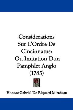 portada considerations sur l'ordre de cincinnatus: ou imitation dun pamphlet anglo (1785) (en Inglés)
