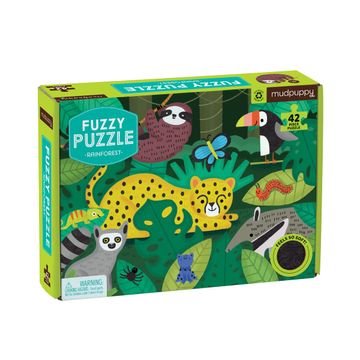 portada Mudpuppy Rainforest Fuzzy Puzzle, 42 Chunky Pieces, 15”X11” – for Ages 3+ - Colorful Rainforest Animals, Plants, Insects and More With Soft Embellishments Throughout – fun Sensory Puzzle, Multicolor