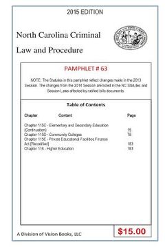 portada North Carolina Criminal Law and Procedure-Pamphlet 63 (en Inglés)