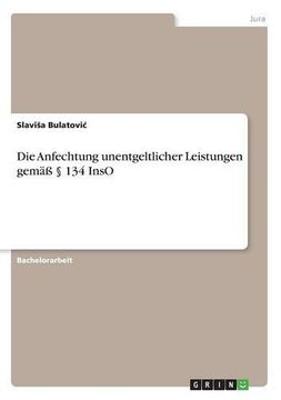 portada Die Anfechtung Unentgeltlicher Leistungen Gema 134 Inso (German Edition)