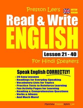 portada Preston Lee's Read & Write English Lesson 21 - 40 For Hindi Speakers (British Version) (in English)