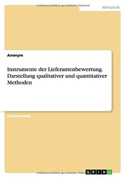 portada Instrumente der Lieferantenbewertung. Darstellung qualitativer und quantitativer Methoden (German Edition)