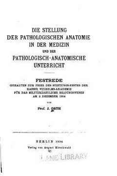 portada Die Stellung Der Pathologischen Anatomie in Der Medizin (in German)