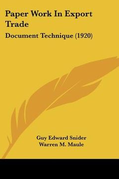 portada paper work in export trade: document technique (1920) (en Inglés)