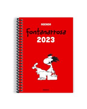 portada Agenda Fontanarrosa 2023 Anillada (Roja) - Semana a la Vista. Dos Páginas con Stickers + Sobre Portapapeles