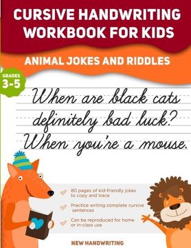 portada Cursive Handwriting Workbook for Kids: Animal Jokes and Riddles 