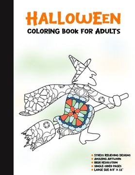 portada Halloween Coloring Book for Adults: 50 Halloween Illustrations Printed On One Side, Safe For Markers - Fun Craft Activity Gift - Stress Relieving Desi