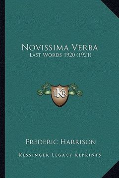 portada novissima verba: last words 1920 (1921)