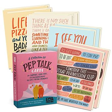 portada Em & Friends pep Talk Cards, 8 Assorted Encouragement Cards With Envelopes (en Inglés)