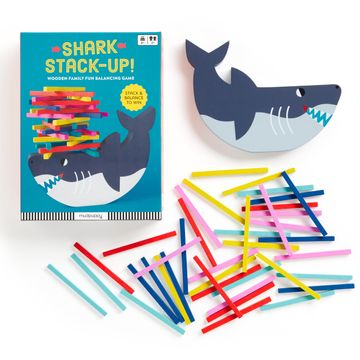 portada Mudpuppy Shark Stack up – Shark Themed Wooden Balancing Game for Motor Skill and Dexterity Building for Children Ages 4 and up, 2+ Players
