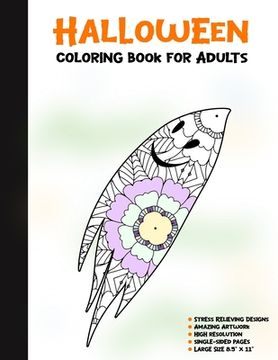 portada Halloween Coloring Book for Adults: 50 Halloween Illustrations Printed On One Side, Safe For Markers - Fun Craft Activity Gift - Stress Relieving Desi