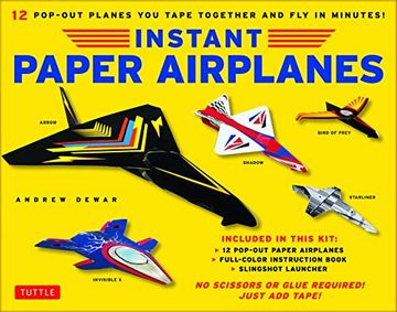 portada Instant Paper Airplanes Kit: 12 Pop-Out Airplanes you Tape Together and fly in Minutes! [12 Precut Pop-Out Airplanes; Slingshot Launcher, Tape & Full-Color Book] 