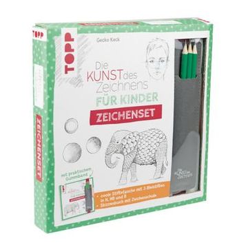 portada Die Kunst des Zeichnens für Kinder Zeichenset: Skizzenbuch mit Cooler Stiftetasche und 3 Bleistiften. Mit Praktischem Gummiband (en Alemán)