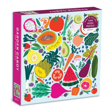 portada Garden Candy 500 Piece Puzzle From Galison - Featuring a Bright and Colorful Collage of Fruits and Vegetables, 19" x 19", fun & Challenging, Unique Gift Idea