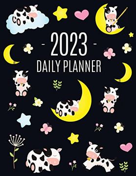 portada Cow Planner 2023: Cute 2023 Daily Organizer: January-December (12 Months) Pretty Farm Animal Scheduler With Calves, Moon & Hearts (en Inglés)